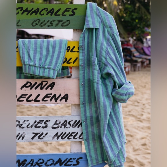 Z Supply SATURDAYS STRIPE GAUZE SHIRT & CABANA SHORTS SET - SZ Large - Picture 2 of 7